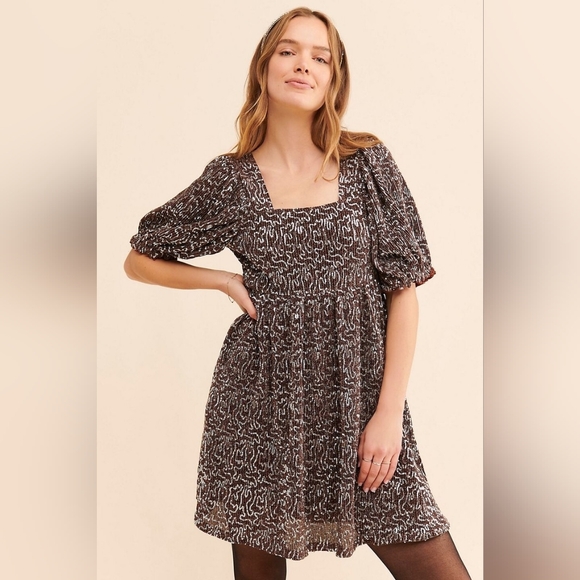 Moon River Dresses & Skirts - NWT Size M Anthropologie Moon River Sequin Babydoll Mini Dress Brown Silver